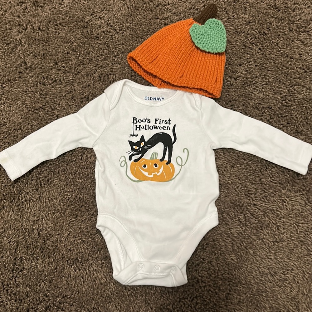 First Halloween Onesie and Pumpkin Hat